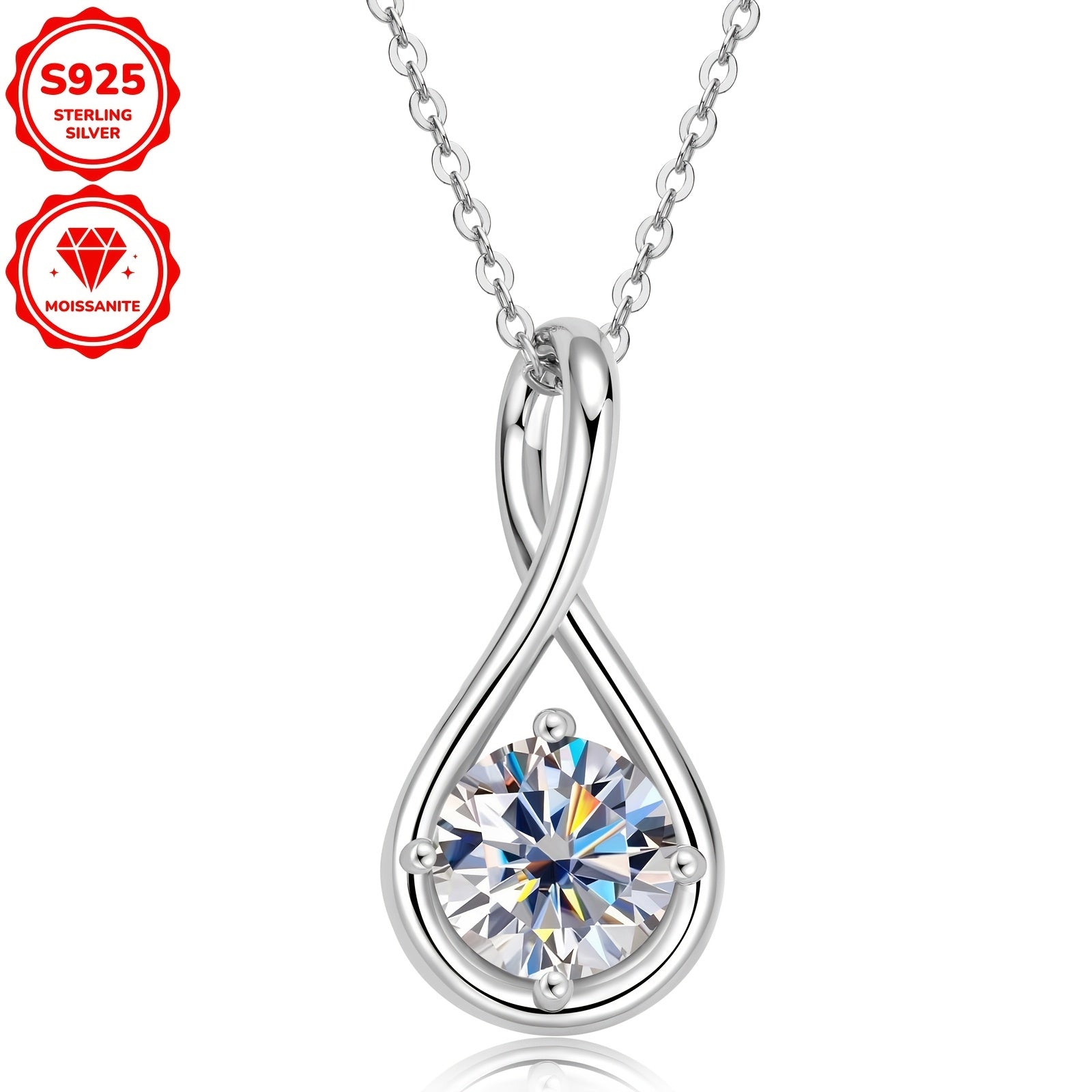 Sterling Silver Moissanite Pendant Necklace 8mm D Color Infinity 20 Inch Chain