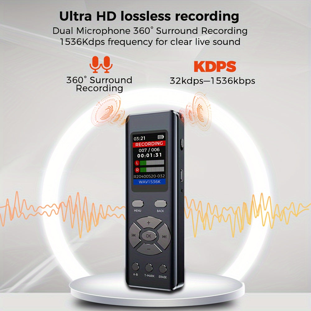 72GB Digital Voice Recorder with Dual Microphones HD Recording Noise Reduction