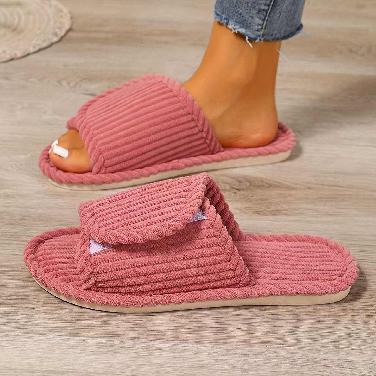 Unisex Striped Fabric Slip-On Slippers Soft Cushioned Non-Slip Rubber Sole