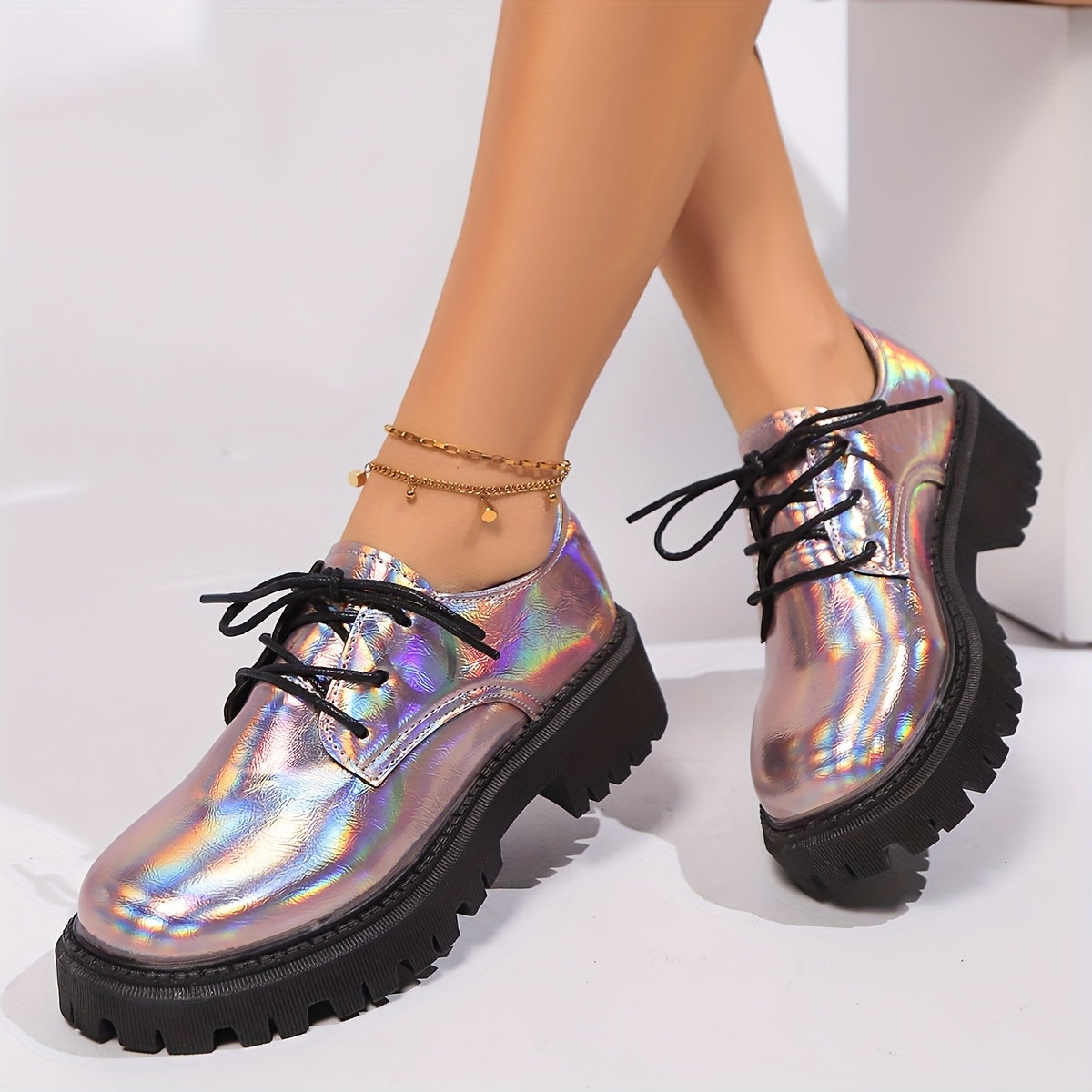 Women's Platform High Heel Boots Solid Color Lace-Up Dress Style