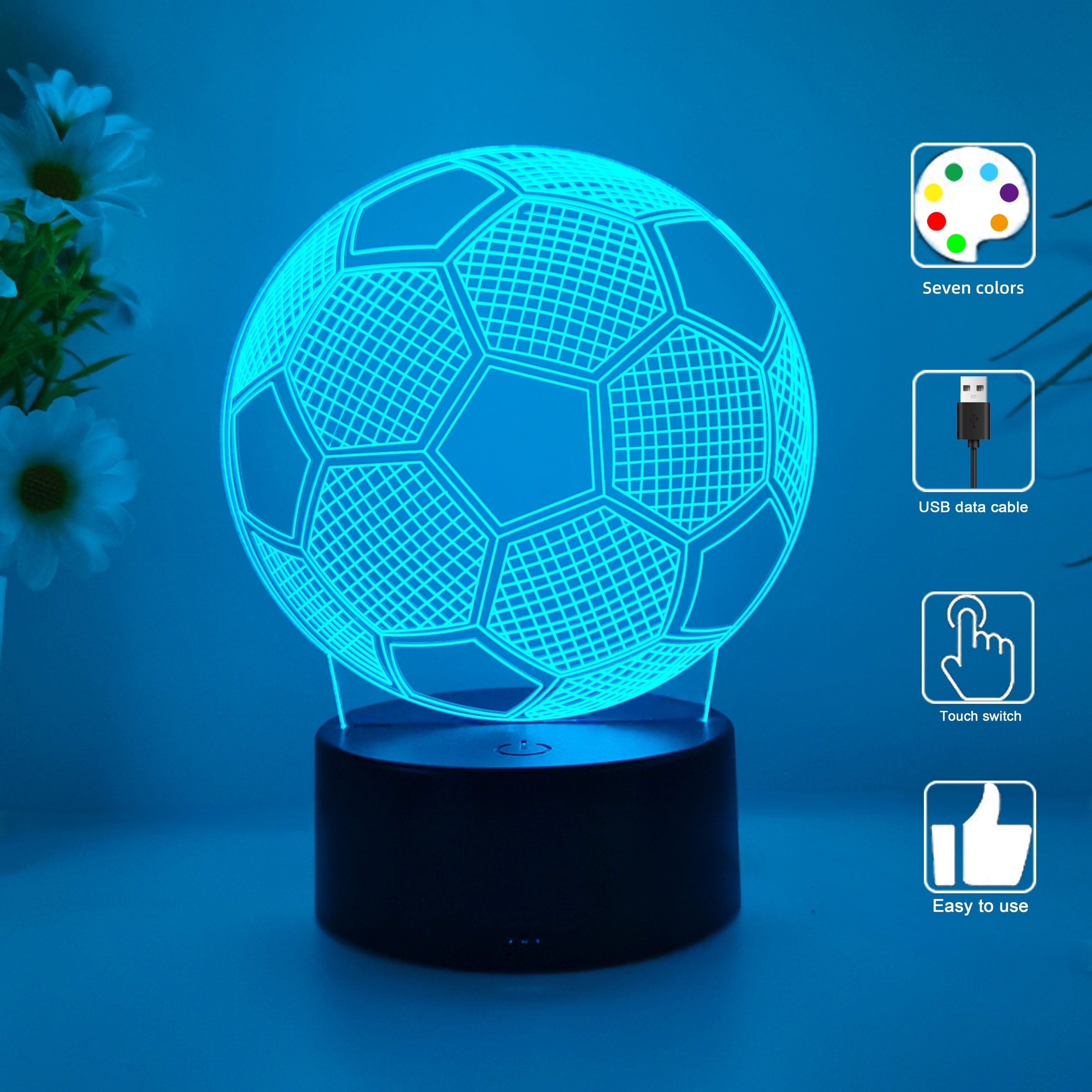 Luz nocturna LED 3D para fans de fútbol, control táctil USB, regalo deportivo
