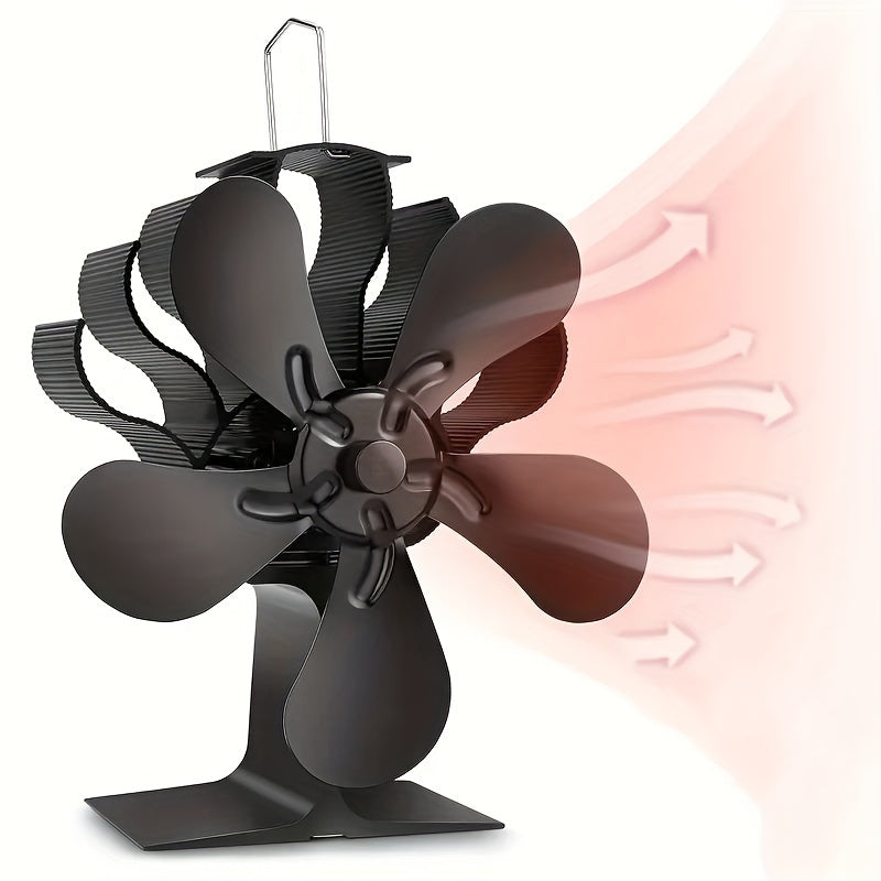 Aluminum Wood Burning Stove Fan with Polished 5-Blade High-Speed Air Circulation