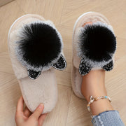 Women's Plush Faux Fur Slippers with Rhinestone Ears Indoor Outdoor Cozy Footwear