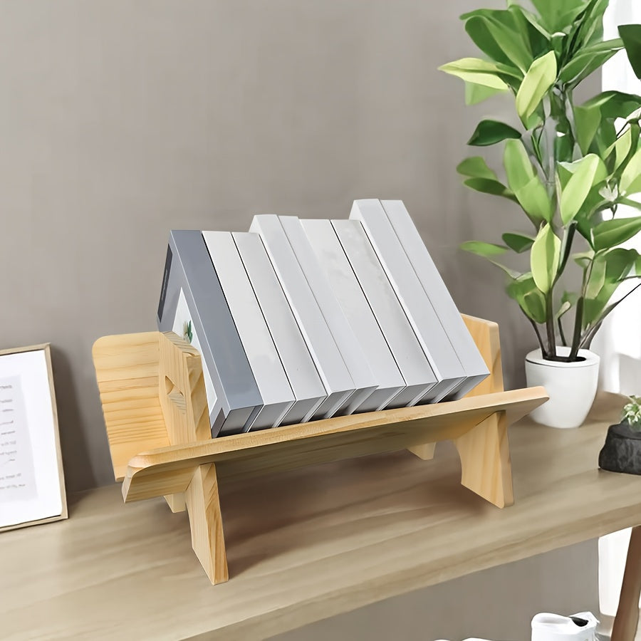 Qattiq Yog'och Stol Kitoblik, Ofis Kitob Turg'ichi, Yotoqxona O'qish Saqlash Rack - Asl Yog'och Rangi, Yarmi Paket