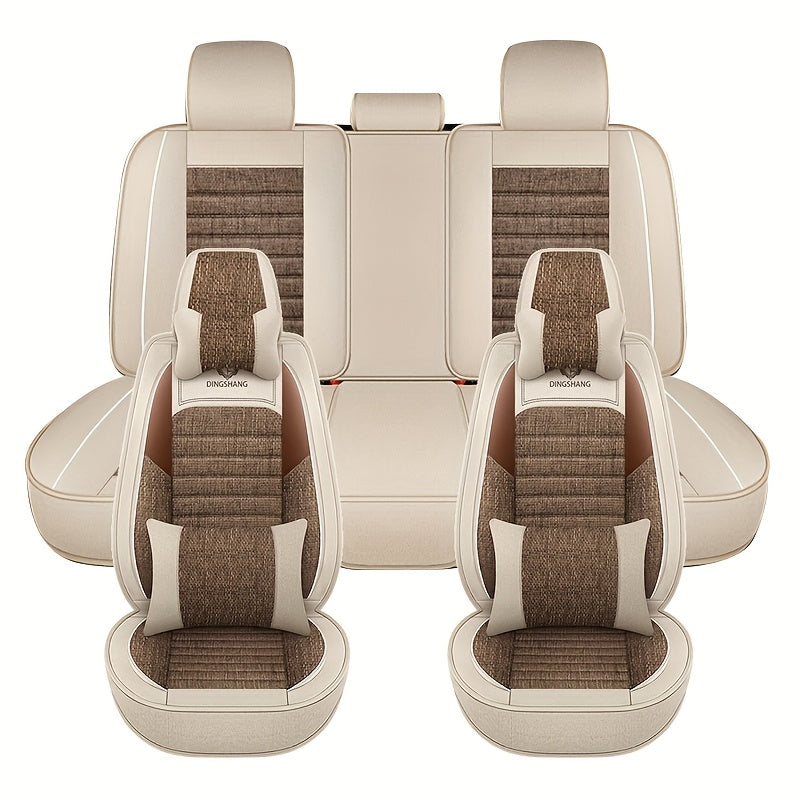 Универсальный чехол на автомобильное сиденье из льна, дышащий, полностью закрывающий для пяти сидений
