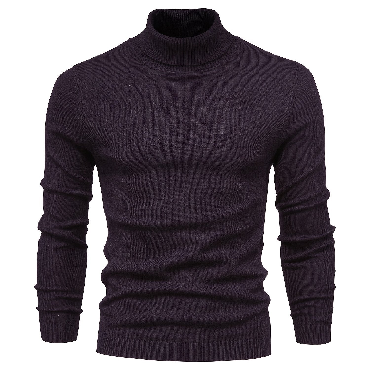 Suéter de cuello alto de viscosa de alta elasticidad para hombre, color sólido, estilo casual de invierno, ajustado