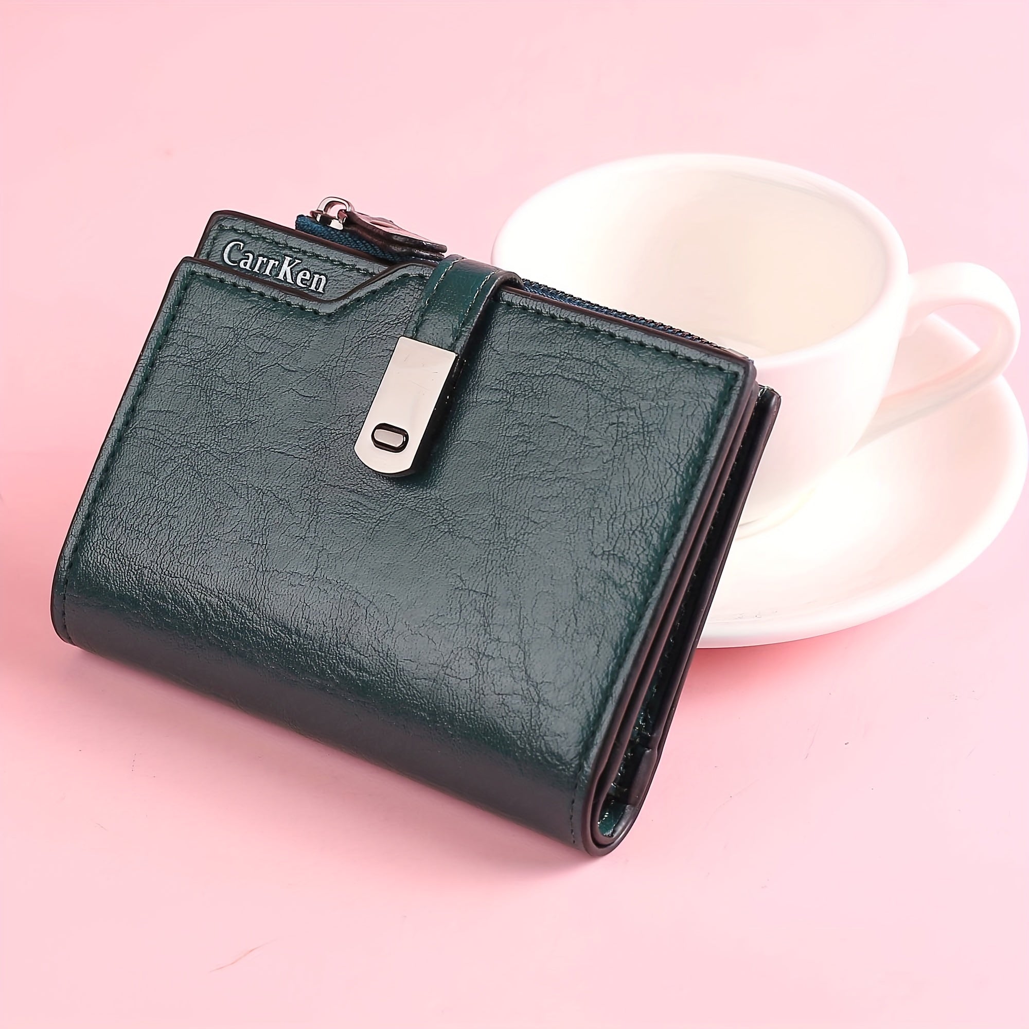 Компактный кожаный кошелек для женщин с застежкой-молнией для монет и несколькими слотами для карт