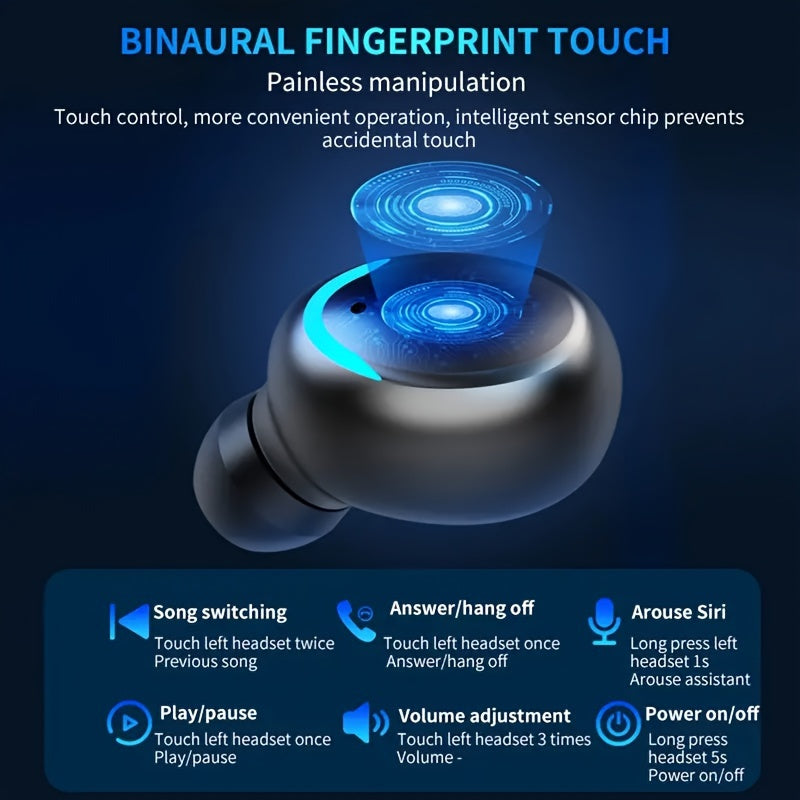 Wireless Earbuds Hi-Fi Stereo In-Ear Touch Control with LED Charging Case for iPhone and Android