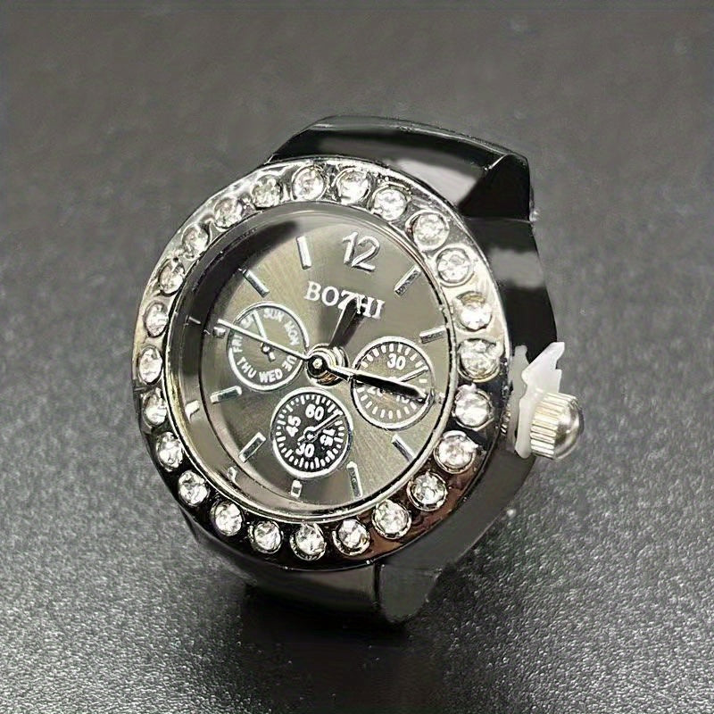 Unisex Elastic Band Analog Ring Watch Rhinestone Quartz Jewelry Gift