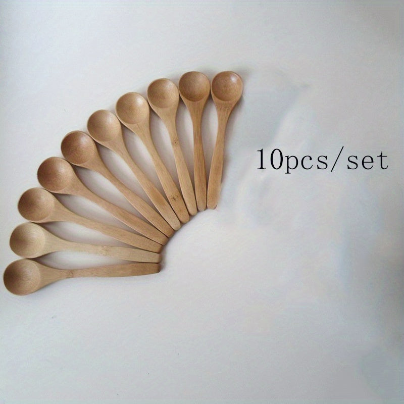 Set of 10 Wooden Long Handle Spoons for Coffee and Cooking