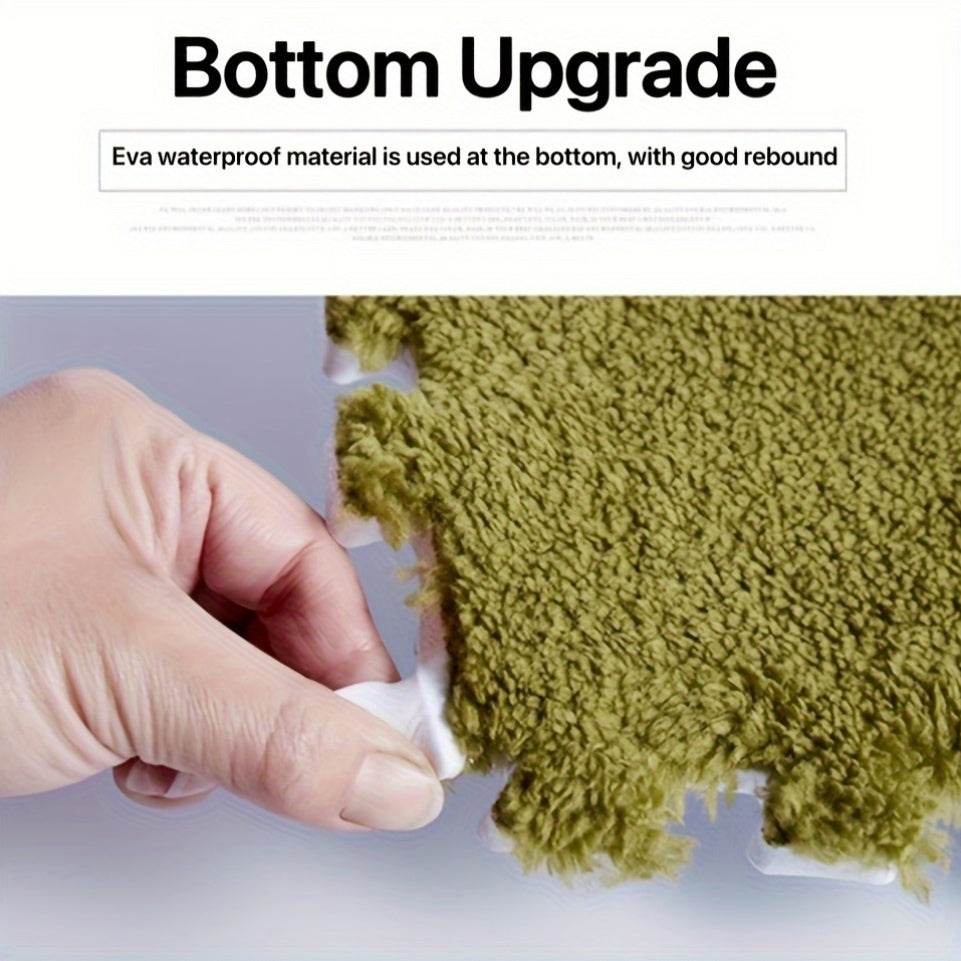 Set of 12 Water-Resistant Plush Interlocking Area Rug Tiles 29.97cm Solid Color