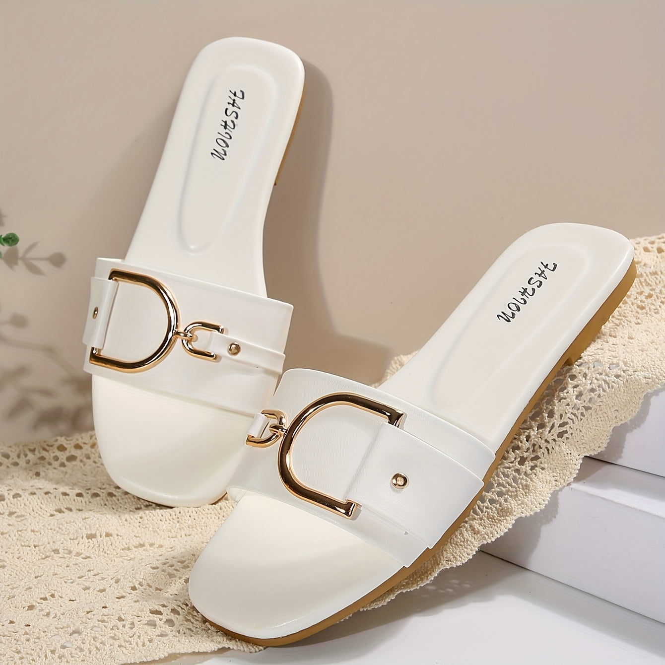 Женские плоские сандалии с квадратным носком, без застежки, открытый носок, белая микрофибра, резиновая подошва