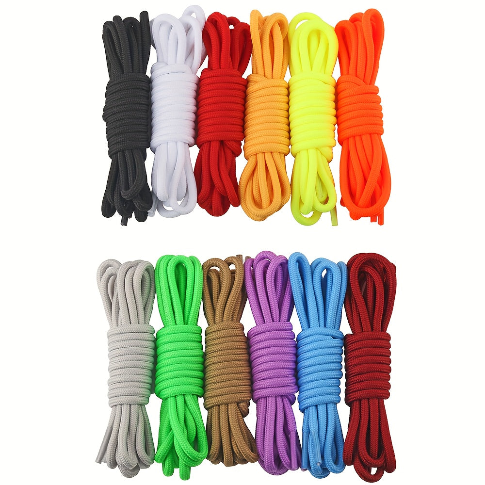 12 Pairs Assorted Round Shoelaces for Sneakers Boots Sports 5mm Thickness