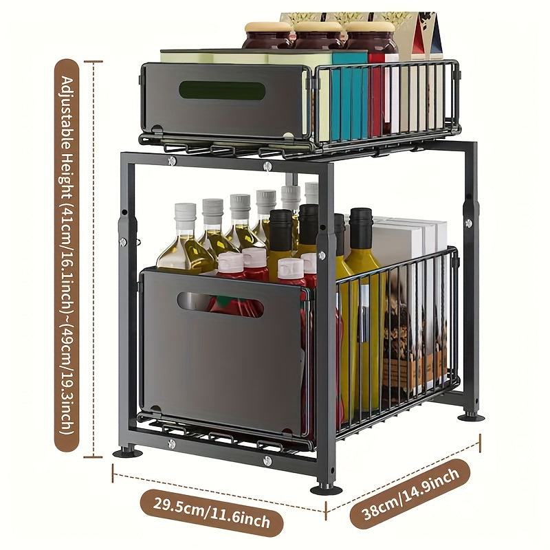 2-Tier Metal Wire Organizer for Kitchen and Bathroom with Suction Cups Carbon Steel