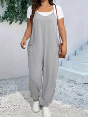 Plus-Size Stretchy Casual Jumpsuit V-Neck Tapered Legs Lounge Wear