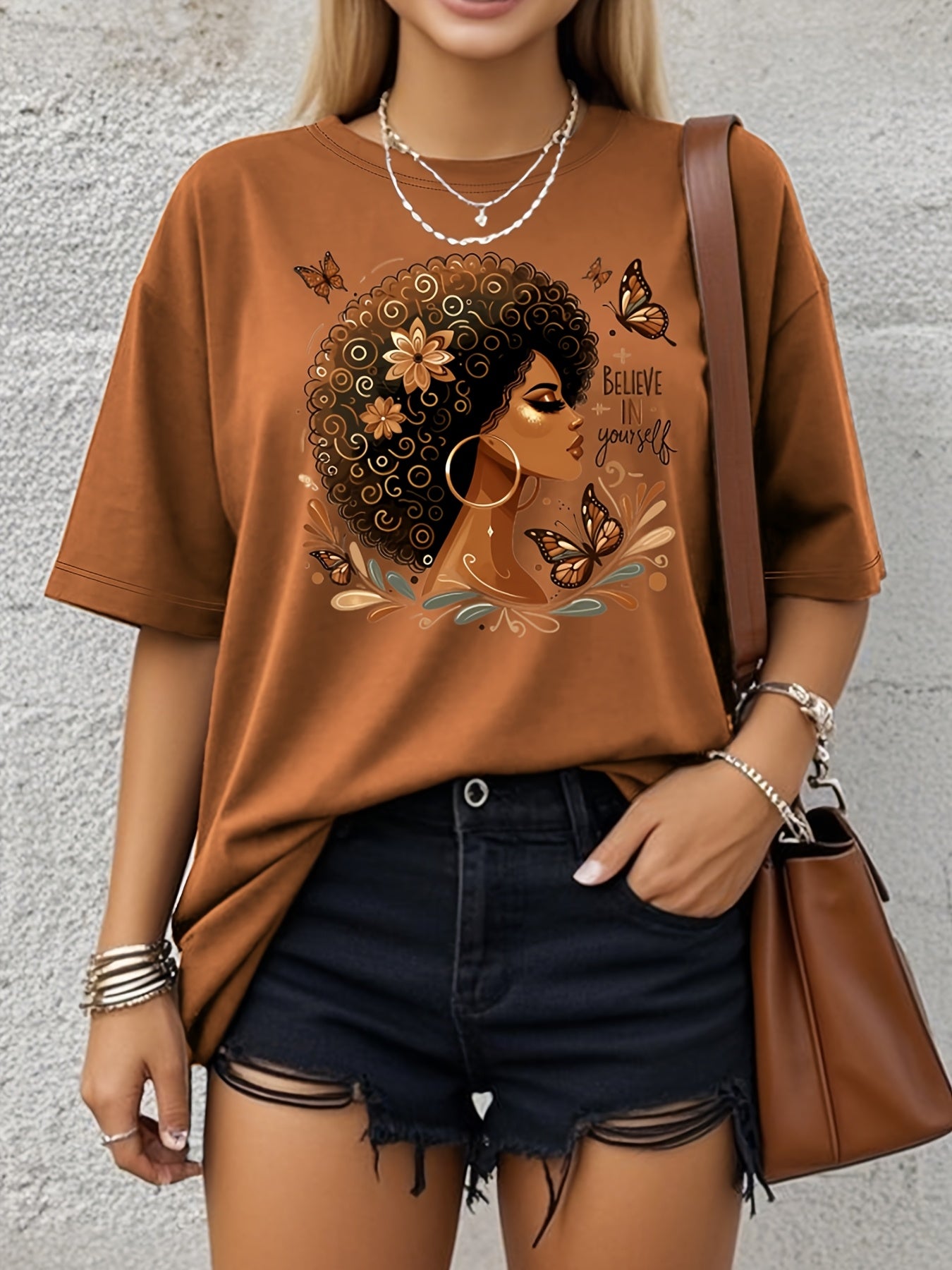 Plus Size Women's Casual T-Shirt Vintage Butterfly Floral Loose Fit Short Sleeve Spring Summer Fall