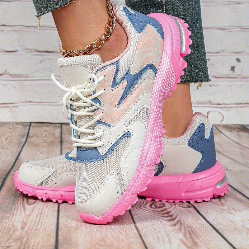 Women's Casual Sneakers Vibrant Pink and Black Clunky Street Style Shoes