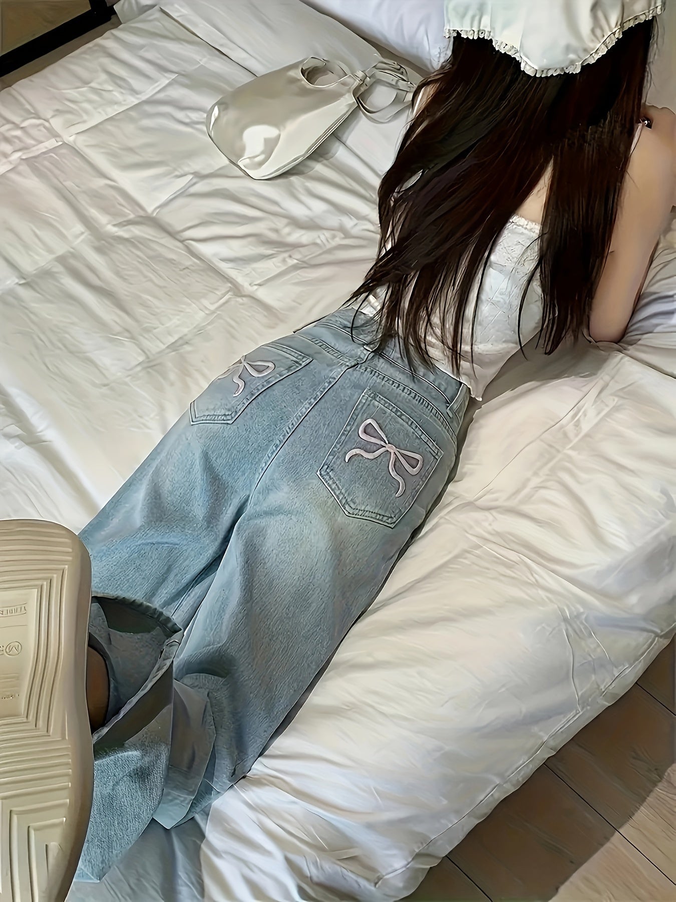 Women's Embroidered Geometric Pattern High-Waist Straight Leg Jeans Denim All-Season Casual