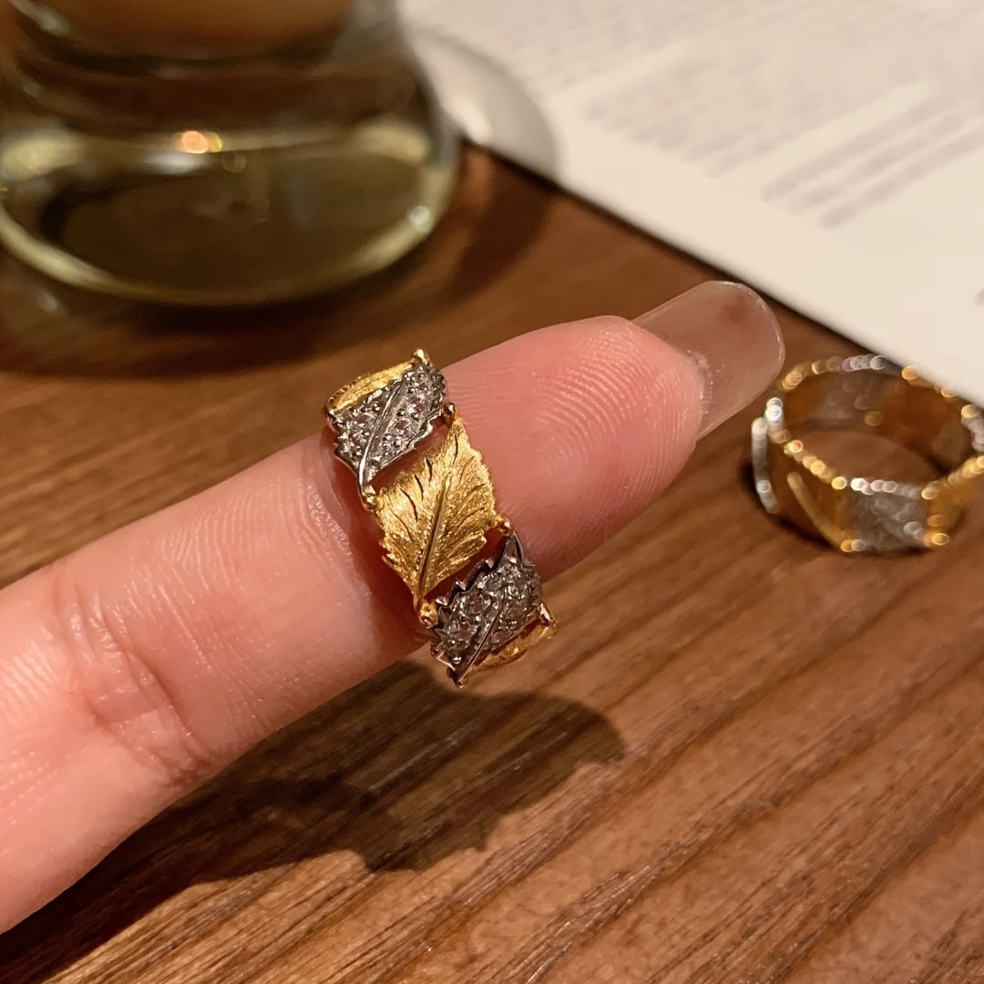 Ladies Ring Gold Plated Retro Maple Leaf Design Jewelry