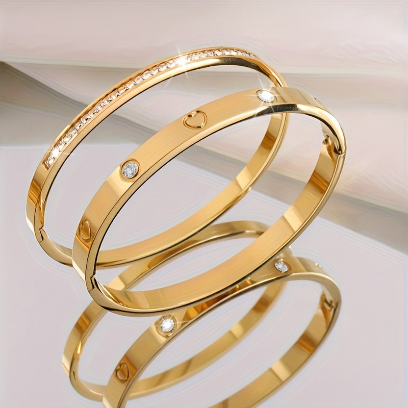 Stainless Steel Bangle Bracelet Set with Stone Accents for Women Weddings Parties