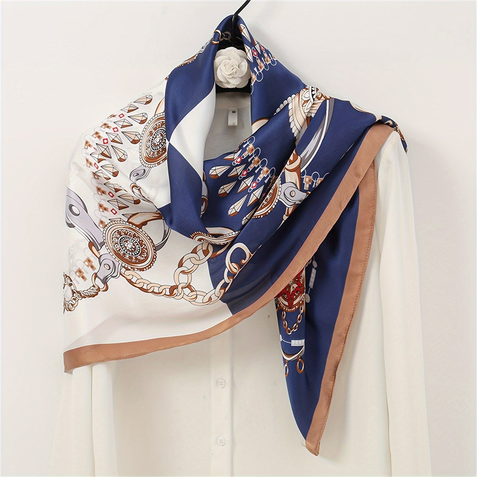 Square Satin Scarf with 4-Color Print 89.99cm Casual Summer Head Wrap