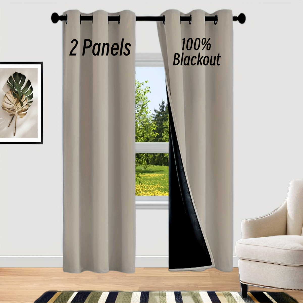 Bedroom Curtains Set with Coated Insulation Blackout Grommet Design 2 Pieces