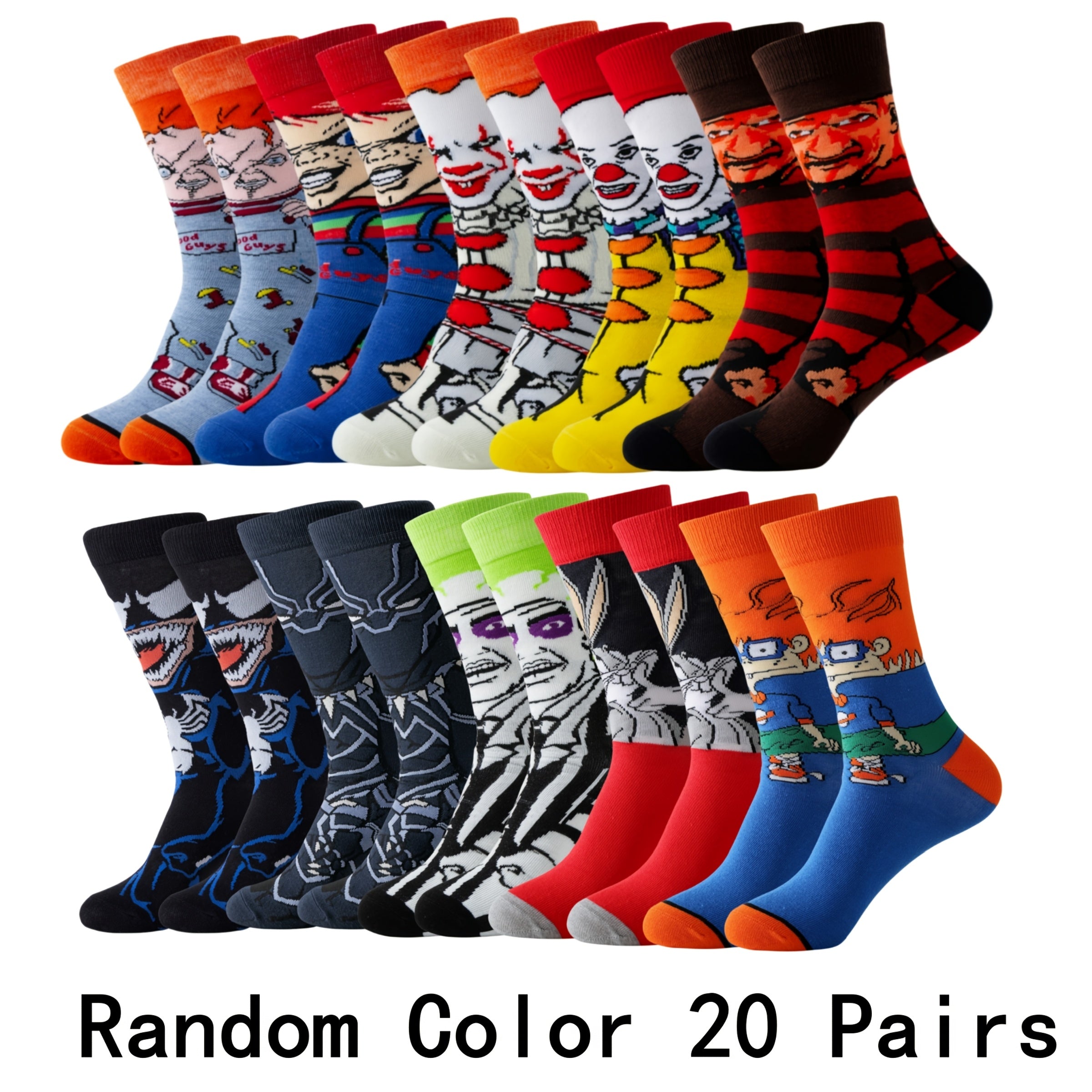 5/10 Pairs Cartoon Graphic Crew Socks Breathable Casual Street Style