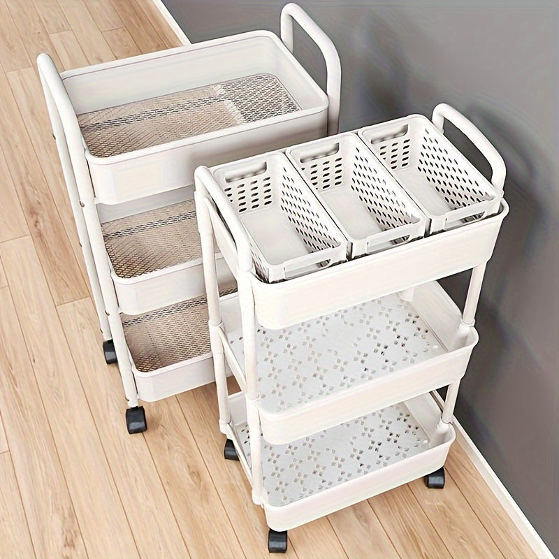 Carrito de almacenamiento de plástico con múltiples niveles y ruedas para cocina, baño y dormitorio