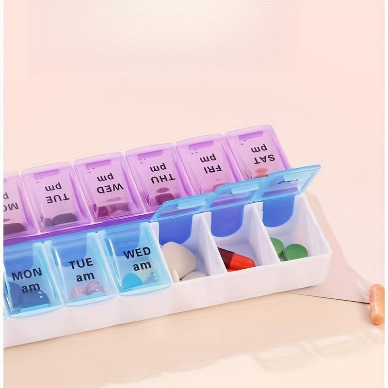 Large Capacity 7-Day Pill Organizer with Double-Row Design Portable Medicine Box