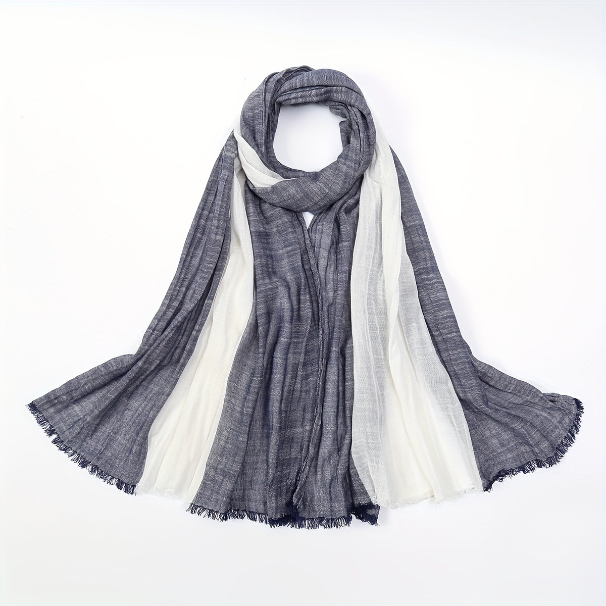 Men's Warm Scarf Fall Winter Blue White Striped Polyester Fringe