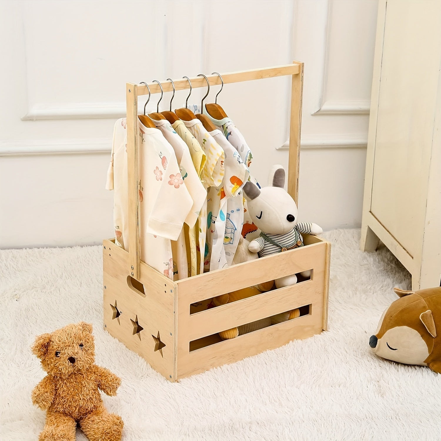 Wooden Baby Hamper Storage Box with Handle for Nursery Organization and Toy Storage