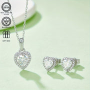 Silver Heart Pendant Earrings 2 Carat Moissanite Platinum-Plated Jewelry for Women