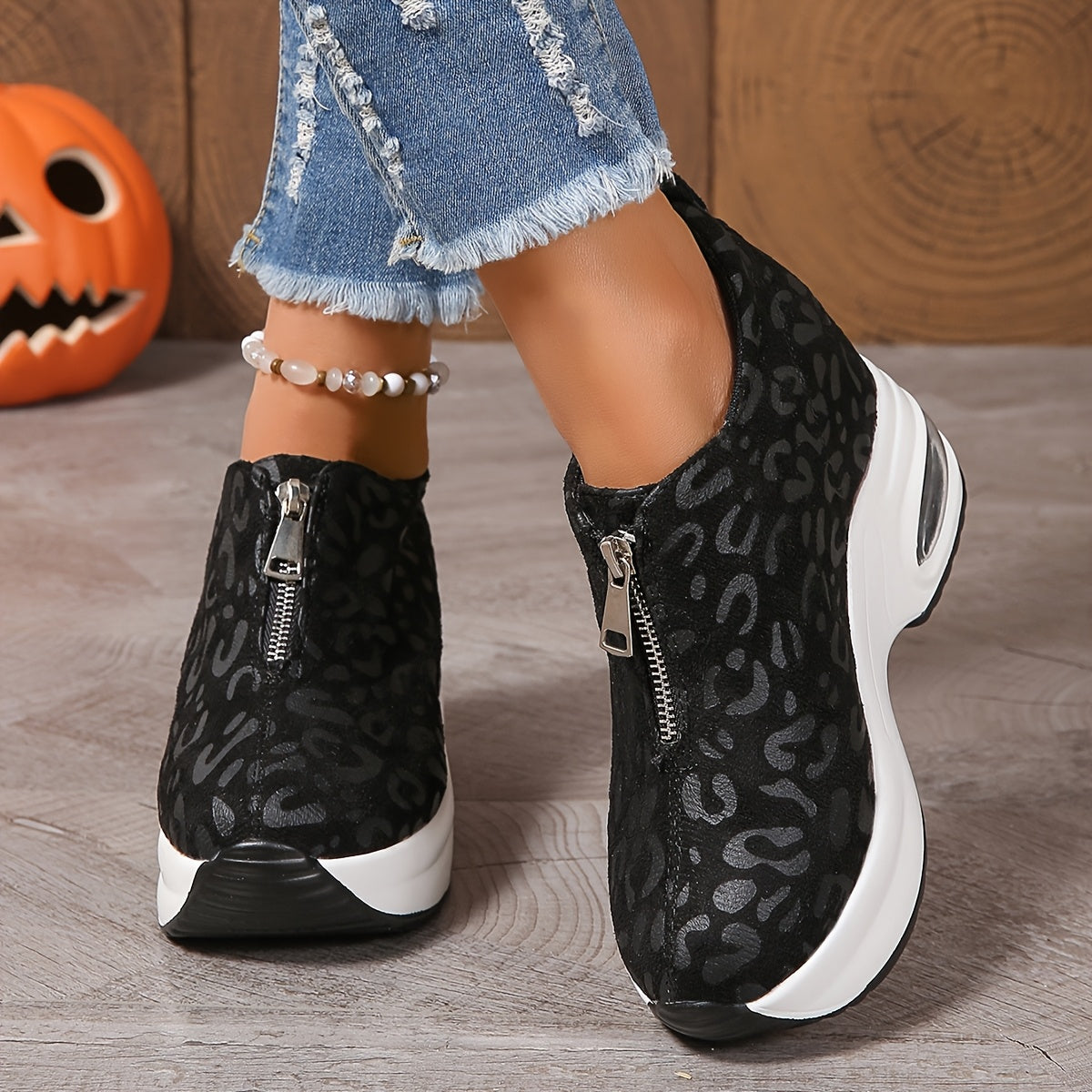 Casual Loafers for Women with Height-Boosting Air Cushions Flannel Low Top All-Season