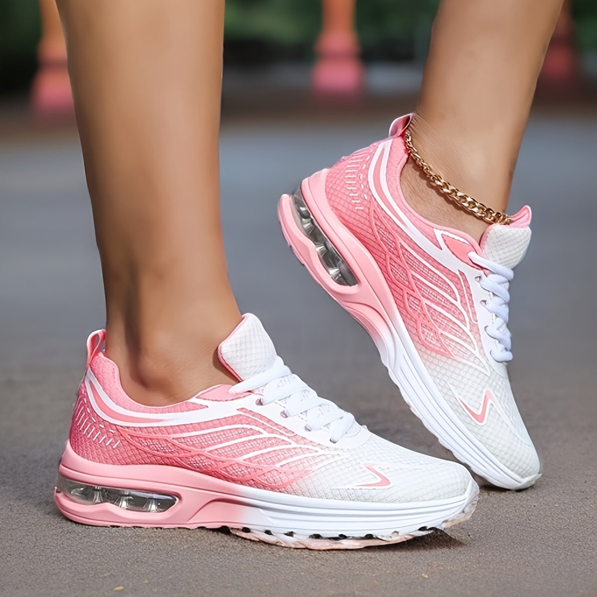Women's Sneakers Lace-Up Cushioned PU Sole Pastel Purple White Gradient