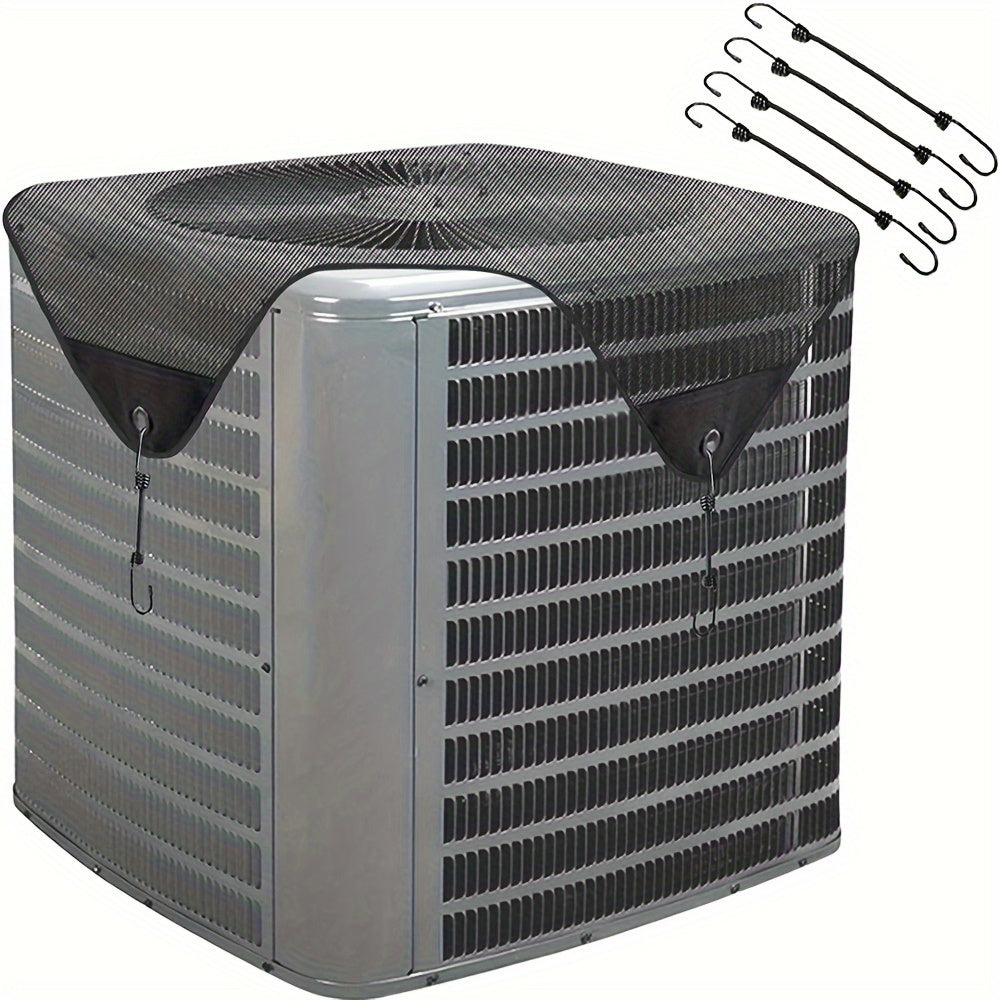 Outdoor AC Unit Cover with Leaf Guard and Bungee Hooks for Protection