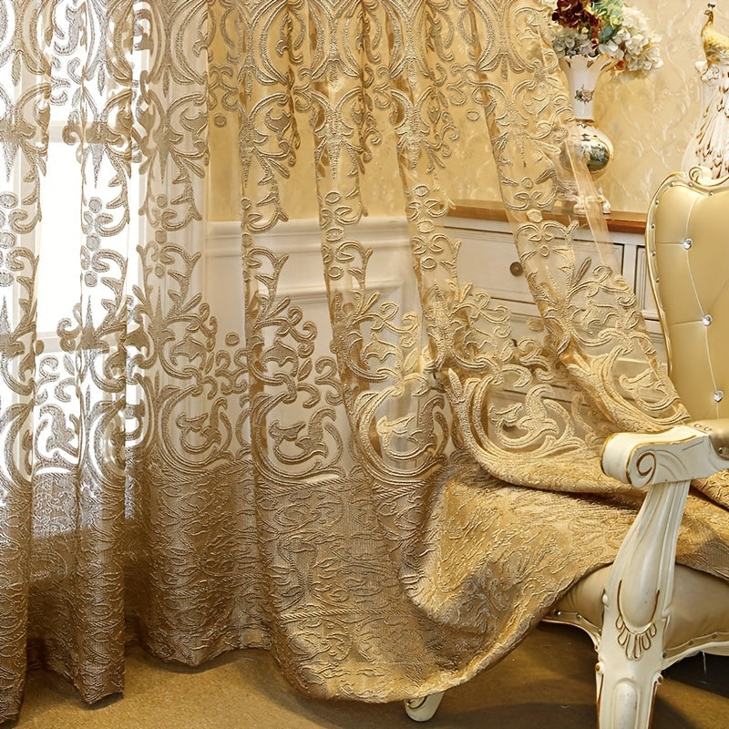 Golden Jacquard Sheer Curtain for Living Room Bedroom Balcony Home Decor 1 Piece