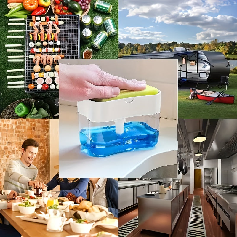 Qulay to'ldirish dizayni, oshxona va lavabo uchun joyni tejaydigan, bepul gubka bilan birga keladigan, gubka ushlagichi bilan mustahkam plastik sabun tarqatuvchi to'plami - uy tozalash uchun mukammal.