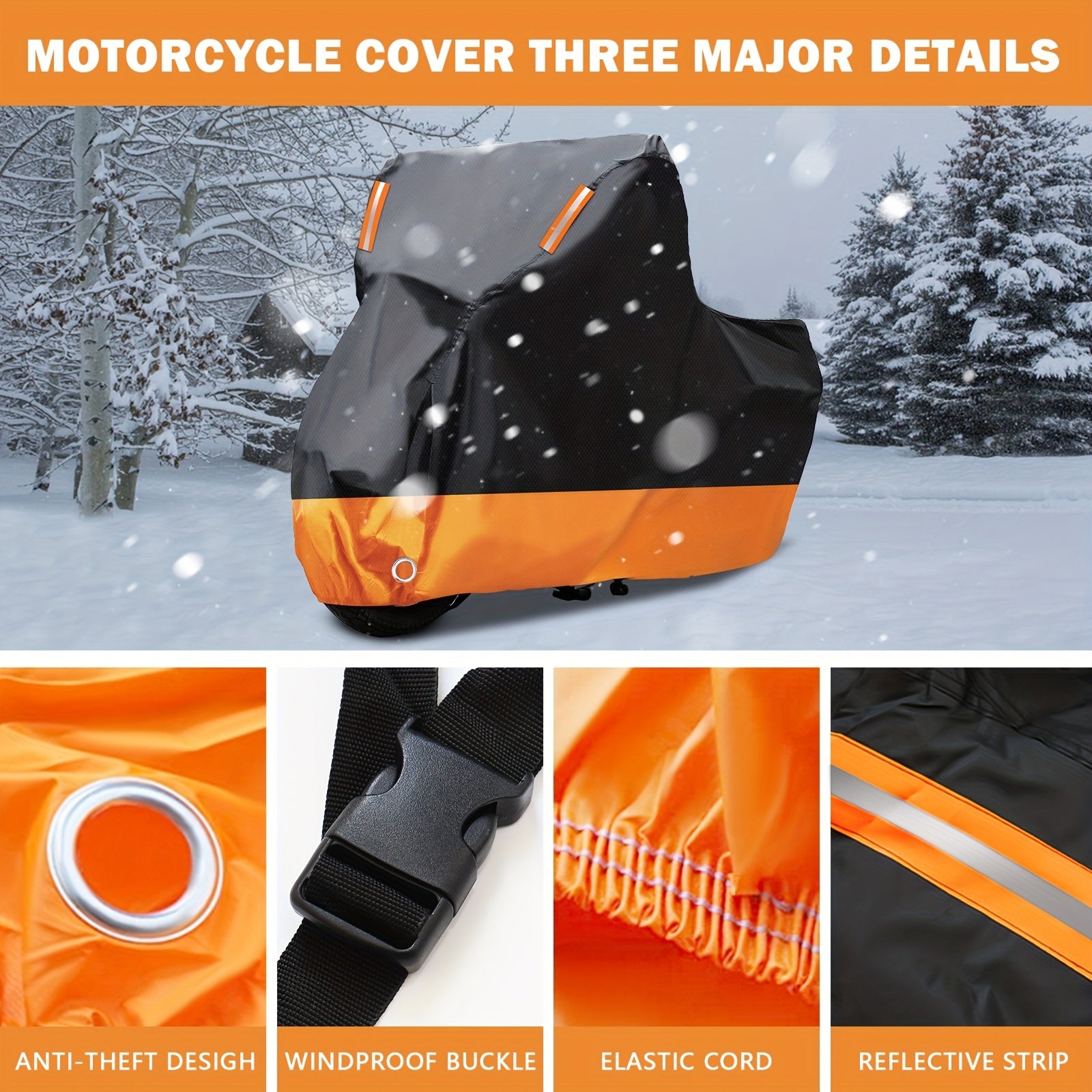 Motorcycle Cover Nylon All-Season Windproof Universal Fit with Storage Bag