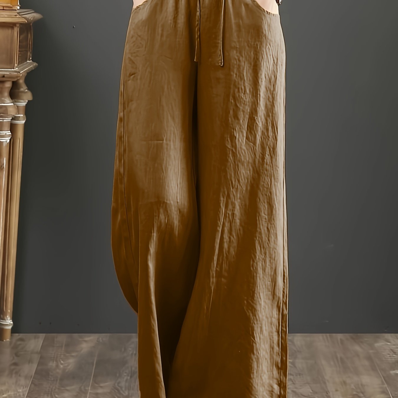 Pantalones de algodón de pierna ancha para mujer, de cintura alta y largo hasta el suelo, estilo de vacaciones, para todas las estaciones