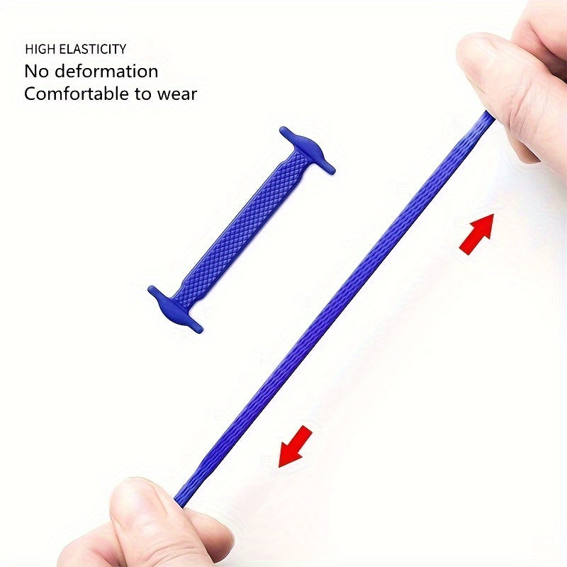 Unisex Stretchy Silicone Lazy No Tie Shoe Laces Flat Elastic Shoe Ties 16 Pack