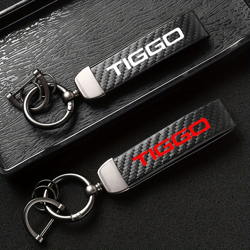 Universal Keychain Carbon Fiber Pattern Rope Keyring with Red Accents