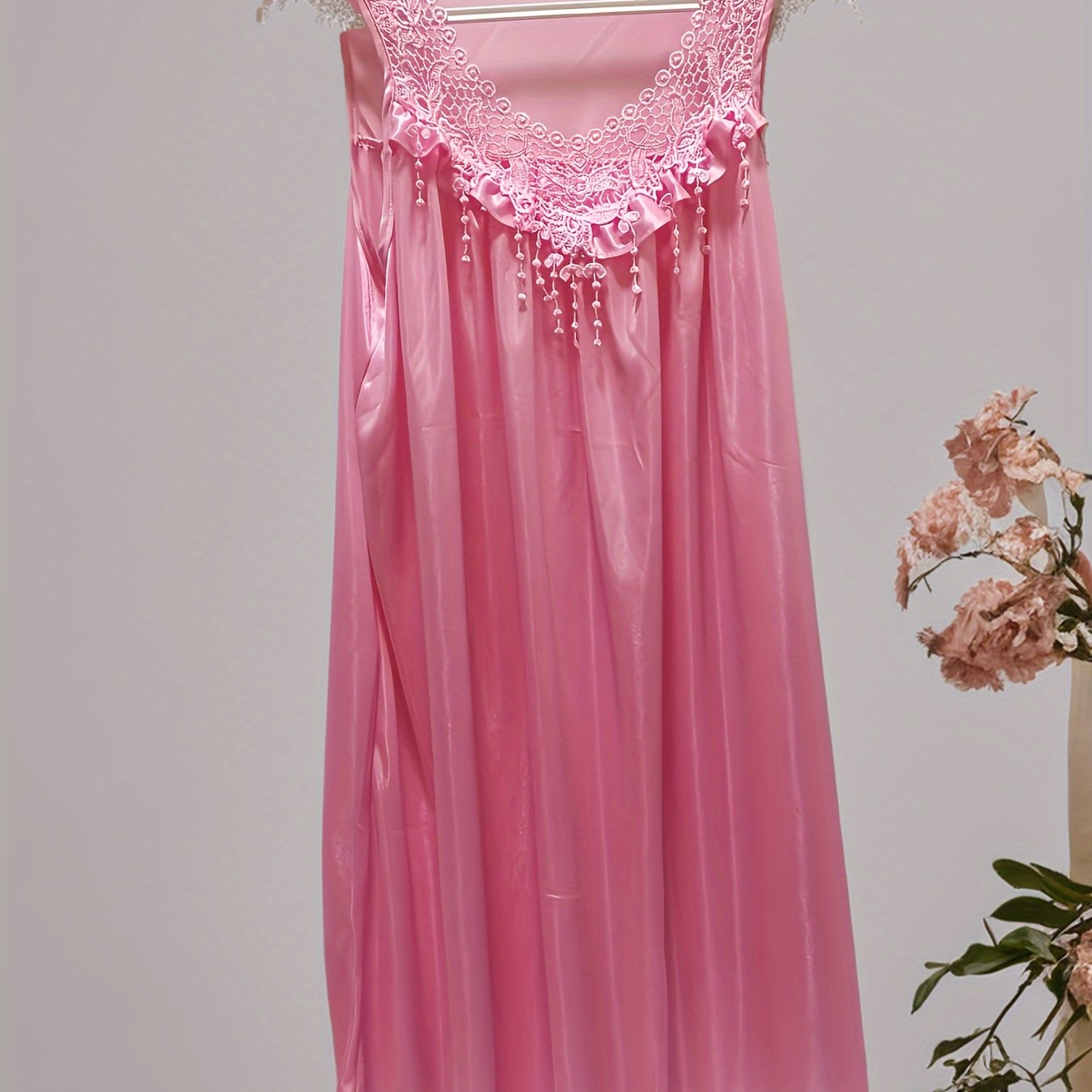Women's Sleeveless Lace Nightdress Summer Elegant Solid Color Satin Feel Sleepwear