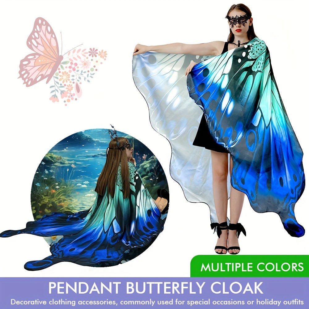 Chal de alas de mariposa para mujer, capa de hada, disfraz de Halloween, poliéster vibrante, spandex
