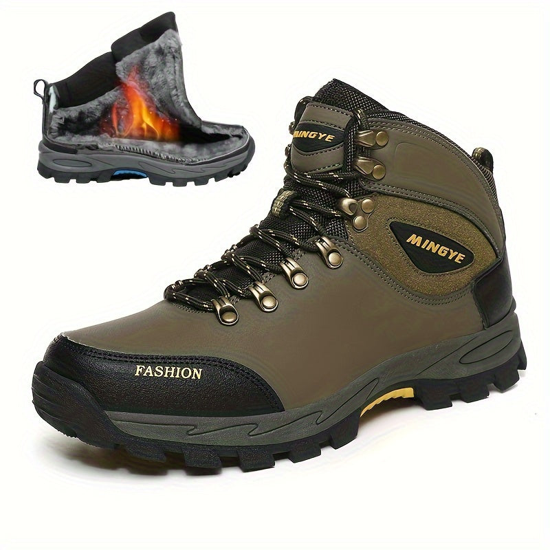 Men's High Top Hiking Boots with Plush Lining Non-Slip Sole Durable for Winter