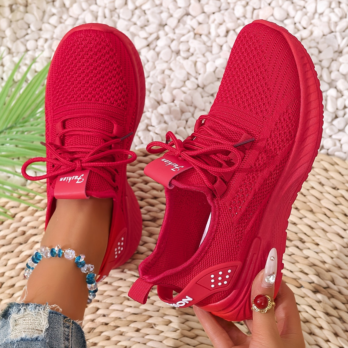 Women's White Mesh Breathable Sneakers Low Top Summer Running Shoes