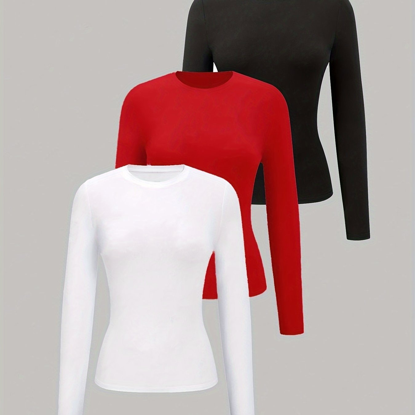 Women's Plus Size Long Sleeve T-Shirts Soft Stretch Basic Tees in Black Pink White