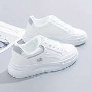 Women's Breathable White PU Low-Top Sneakers for Running and Casual Wear