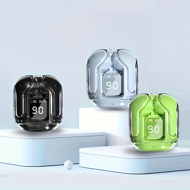 Shaffof simsiz quloqchinlar, uzoq muddatli batareya, yangicha dizayn, sport uchun ideal unisex sovg'a, kondensator mikrofon va Type-C USB zaryadlash bilan. Zaryadlovchi kiritilmagan.