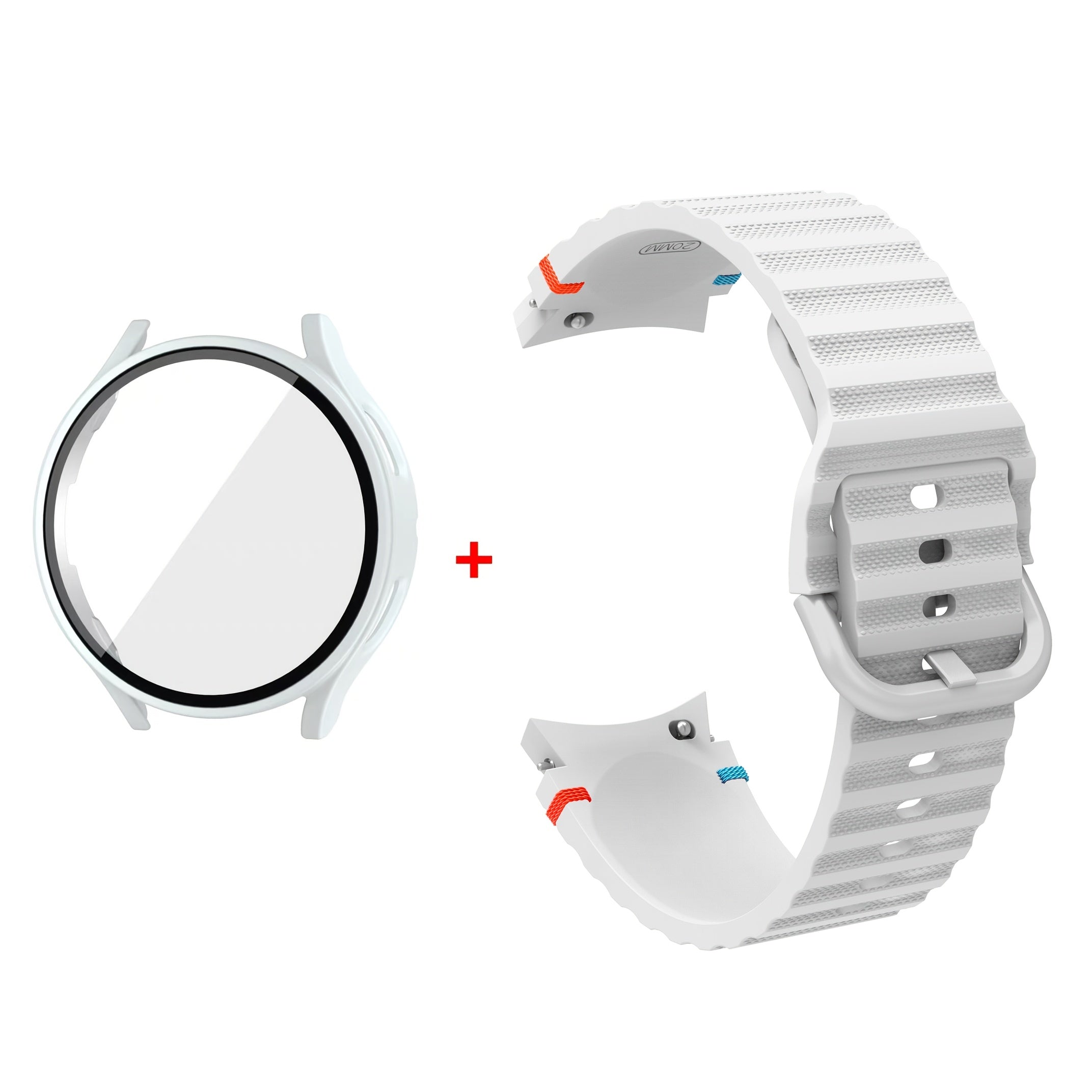 Silicone Sport Watch Band with Wavy Stitch Design and Tempered Glass Case for Samsung Galaxy Watch 4 5 6 7 40mm 44mm