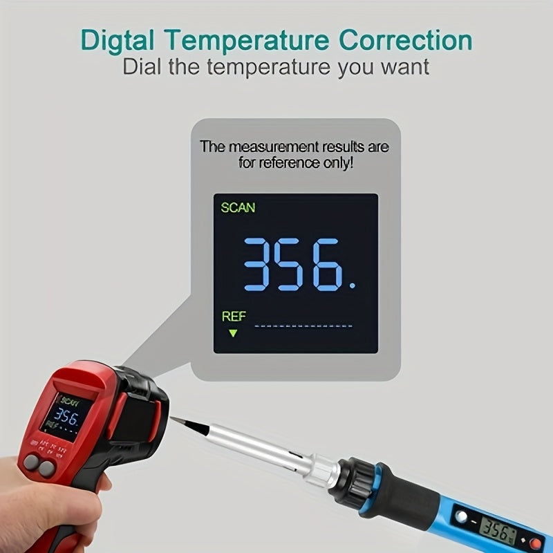 80W Adjustable Temperature Soldering Iron Kit with European Plug Blue Black Precision Tips Solder Paste